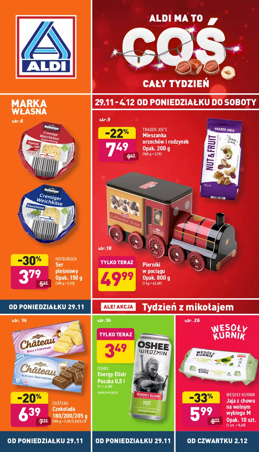 Gazetka promocyjna Aldi - Katalog spożywczy - ważna 29.11 do 04.12.2021 - strona 1 - produkty: Burger, Czekolada, Hofburger, Jaja, Napój, Oshee, Piernik, Pociąg, Ser, Ser pleśniowy, Tera