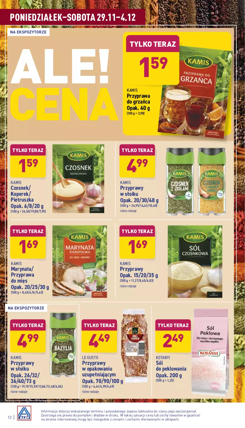 Gazetka promocyjna Aldi - Katalog spożywczy - ważna 29.11 do 04.12.2021 - strona 12 - produkty: Czosnek, Kamis, Pietruszka, Przyprawy, Sól, Tera