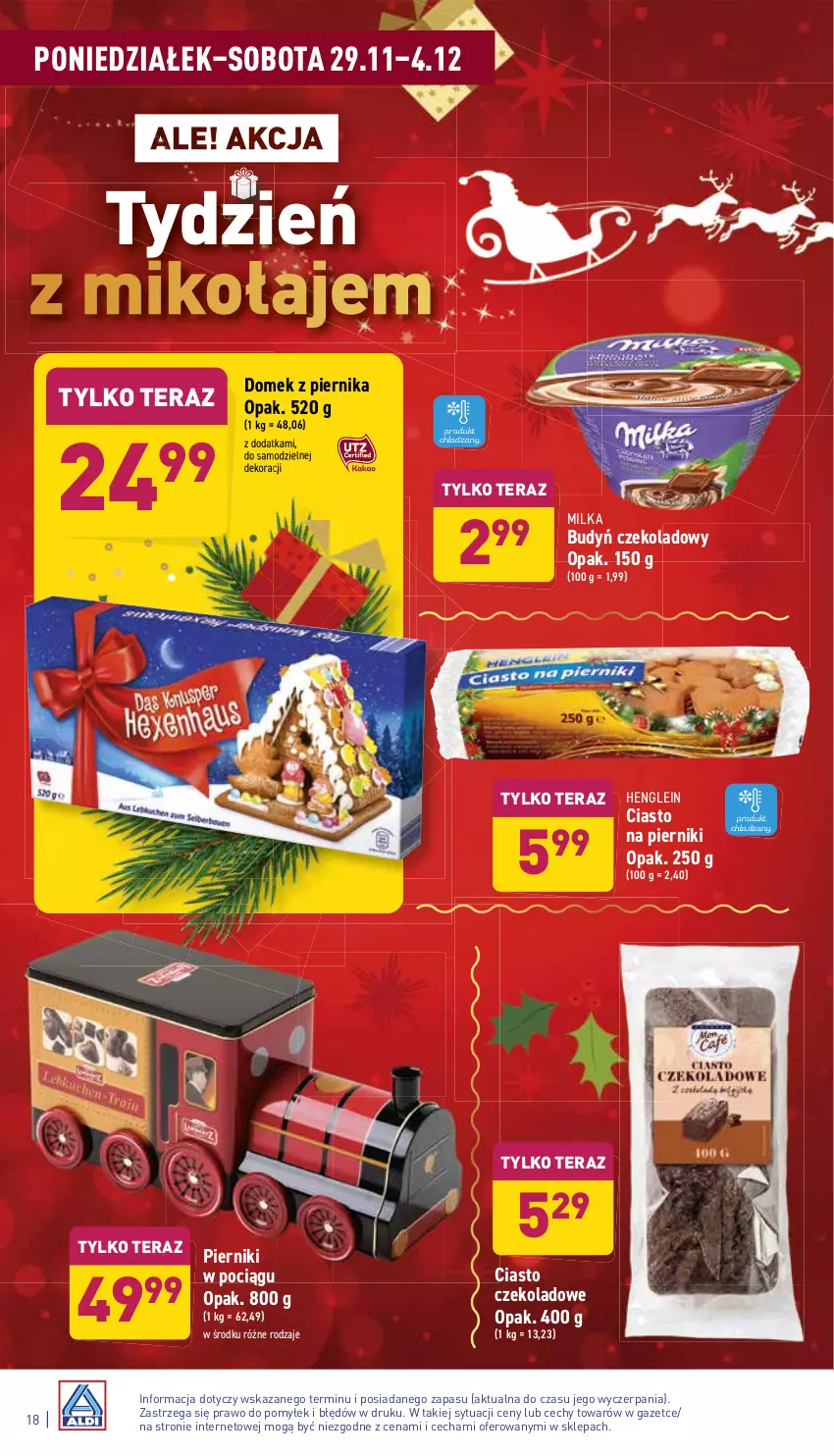 Gazetka promocyjna Aldi - Katalog spożywczy - ważna 29.11 do 04.12.2021 - strona 18 - produkty: Budyń, Ciasto czekoladowe, Milka, Piernik, Pociąg, Tera