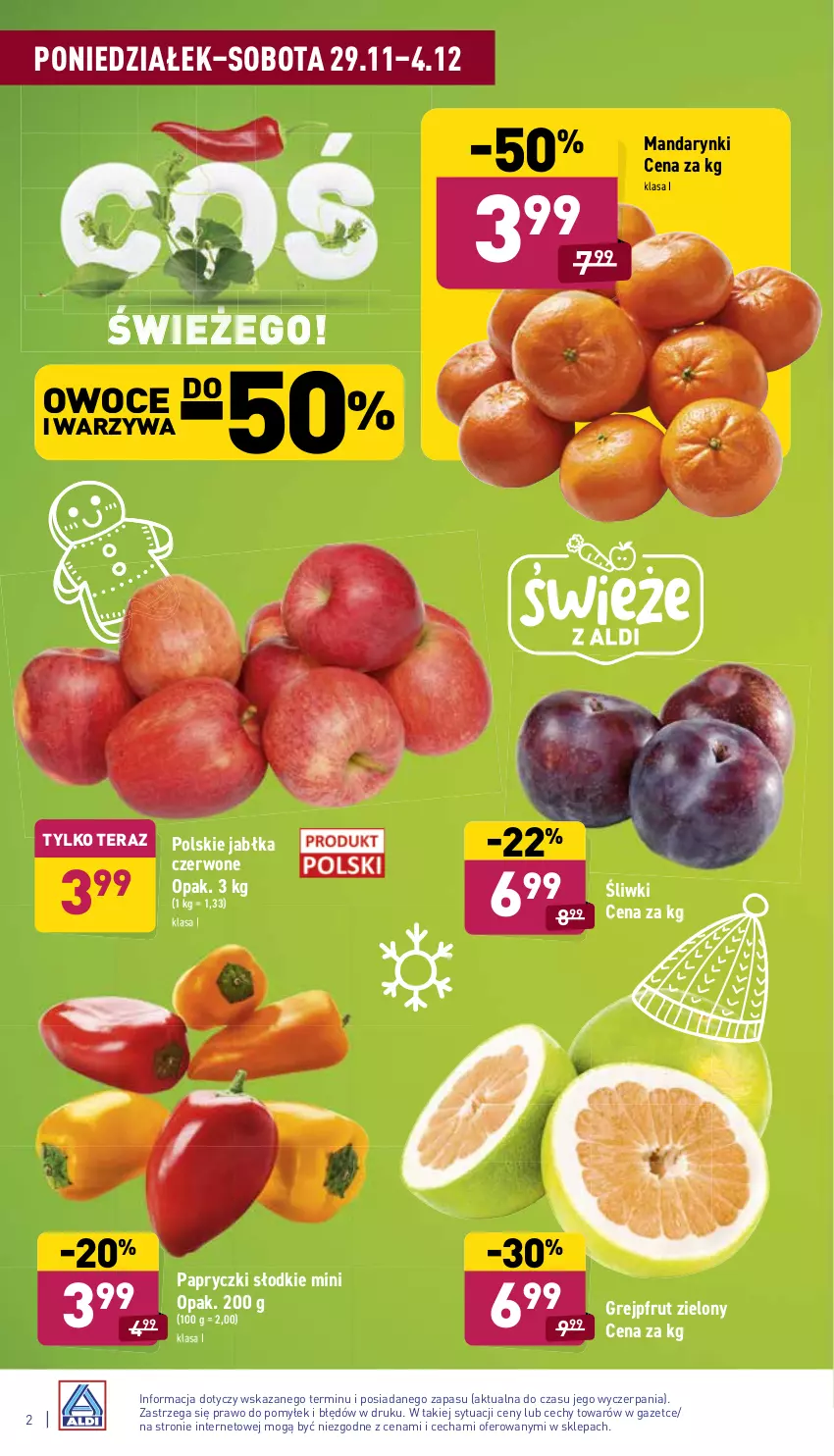 Gazetka promocyjna Aldi - Katalog spożywczy - ważna 29.11 do 04.12.2021 - strona 2 - produkty: Grejpfrut, Jabłka, Mandarynki, Owoce, Tera, Warzywa