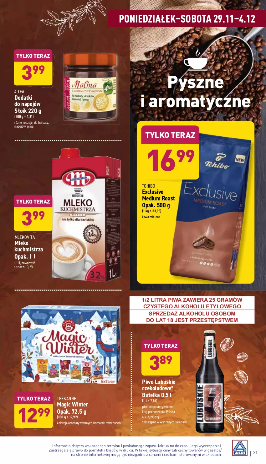 Gazetka promocyjna Aldi - Katalog spożywczy - ważna 29.11 do 04.12.2021 - strona 21 - produkty: Gra, Kawa, Kawa mielona, Mleko, Mlekovita, Piwa, Piwo, Tchibo, Teekanne, Tera