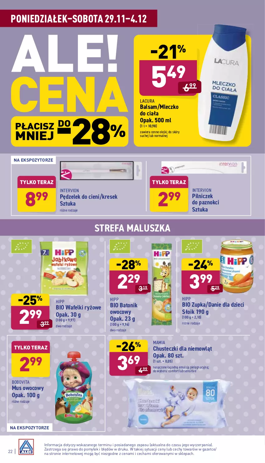 Gazetka promocyjna Aldi - Katalog spożywczy - ważna 29.11 do 04.12.2021 - strona 22 - produkty: Baton, Bio Batonik, BoboVita, Chusteczki, Danie dla dzieci, Dzieci, Fa, HiPP, Mleczko, Mleczko do ciała, Mus, Olej, Ryż, Tera, Tonik