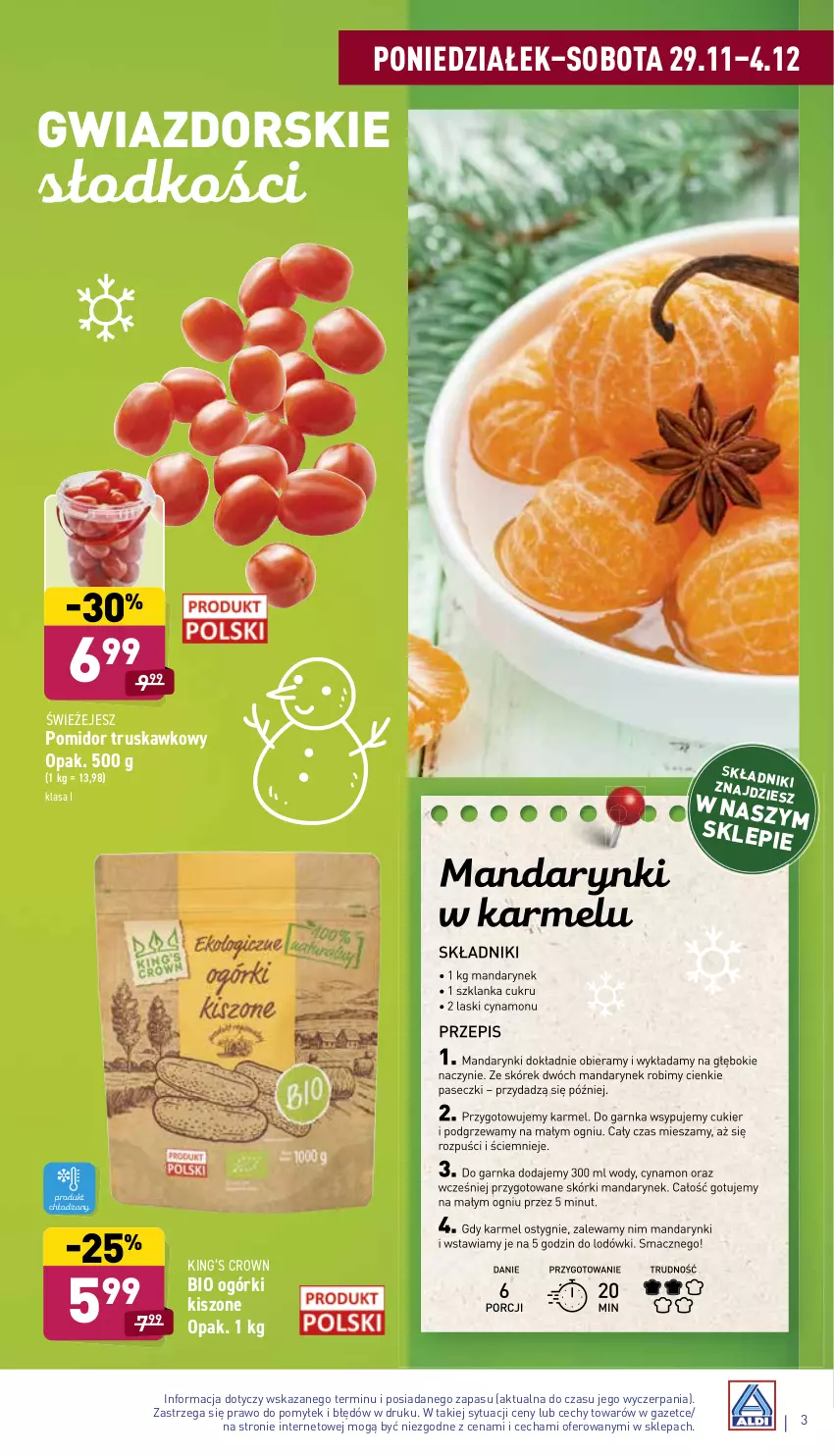 Gazetka promocyjna Aldi - Katalog spożywczy - ważna 29.11 do 04.12.2021 - strona 3 - produkty: Cukier, King’s Crown, Mandarynki, Por, Szklanka