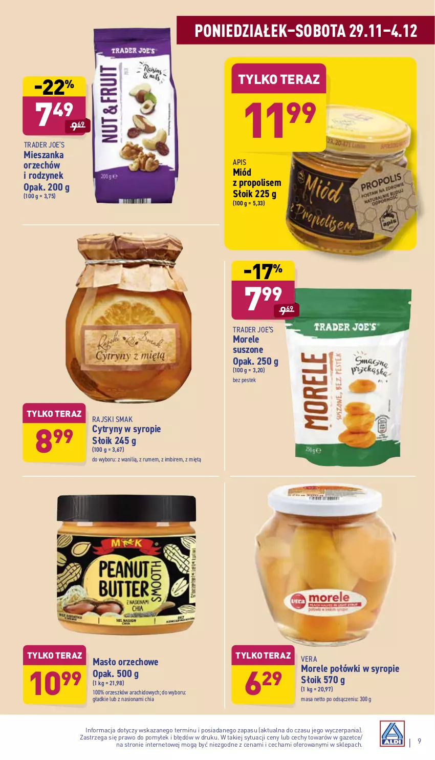 Gazetka promocyjna Aldi - Katalog spożywczy - ważna 29.11 do 04.12.2021 - strona 9 - produkty: Chia, Cytryny, Imbir, Masło, Masło orzechowe, Miód, Propolis, Rum, Stek, Syrop, Tera