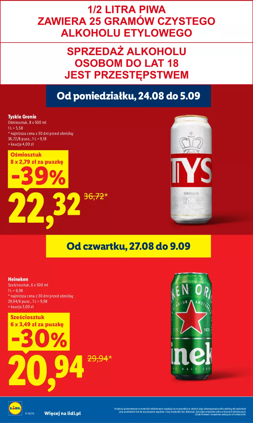 Gazetka promocyjna Lidl - Gazetka ważna od 31.08 do 2.09 - ważna 31.08 do 02.09.2026 - strona 22 - produkty: Heineken, Tyskie