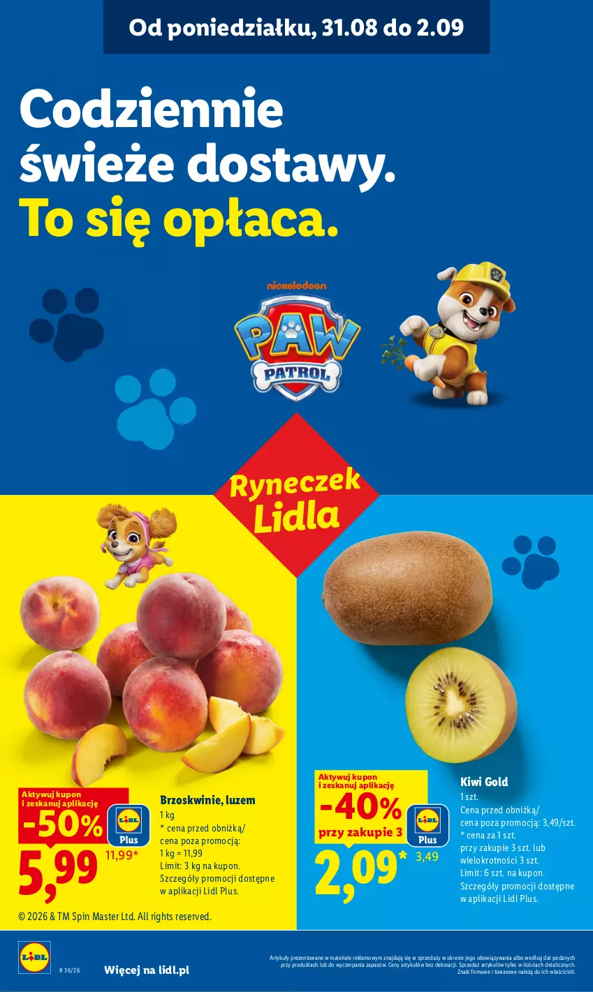 Gazetka promocyjna Lidl - Gazetka ważna od 31.08 do 2.09 - ważna 31.08 do 02.09.2026 - strona 38 - produkty: Brzoskwinie, Kiwi, Ser