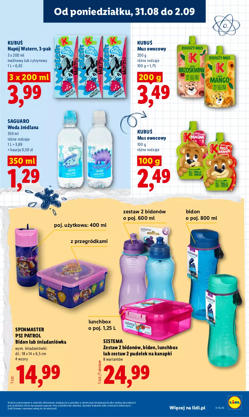 Gazetka promocyjna Lidl - Gazetka ważna od 31.08 do 2.09 - ważna 31.08 do 02.09.2026 - strona 43 - produkty: Kubuś, LANA, Mus, Napój, Psi Patrol, Woda