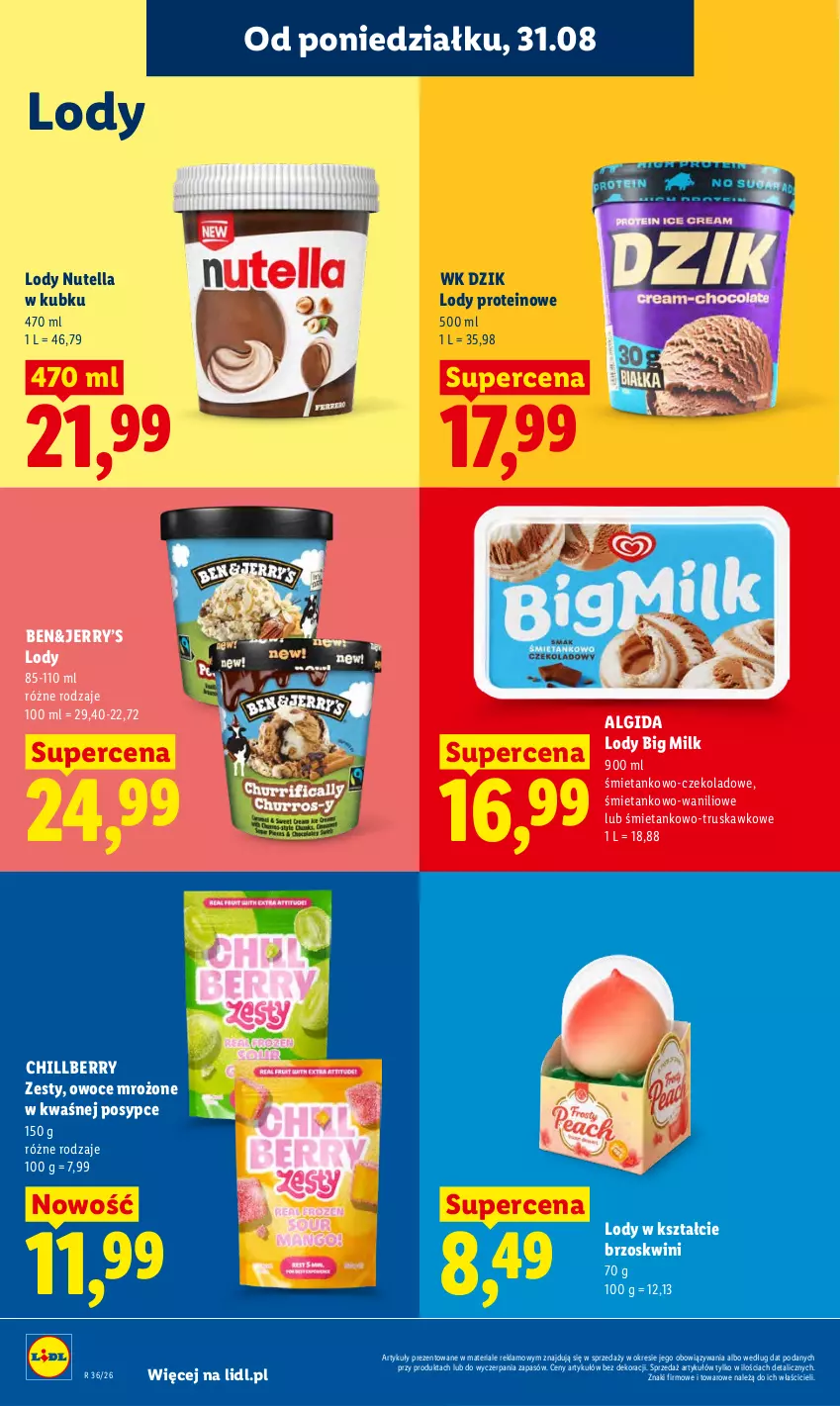 Gazetka promocyjna Lidl - Gazetka ważna od 31.08 do 2.09 - ważna 31.08 do 02.09.2026 - strona 62 - produkty: Algida, Big Milk, LG, Lody, Nutella, Owoce