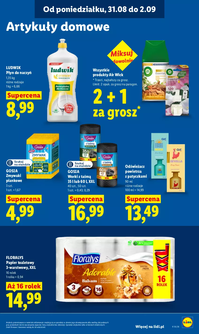 Gazetka promocyjna Lidl - Gazetka ważna od 31.08 do 2.09 - ważna 31.08 do 02.09.2026 - strona 83 - produkty: Air Wick, Flora, Ludwik, Odświeżacz powietrza, Papier, Papier toaletowy