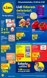 Gazetka promocyjna Lidl - Gazetka ważna od 31.08 do 2.09 - Gazetka - ważna od 02.09 do 02.09.2026 - strona 1 - produkty: Kurczak, Jaja, Papryka czerwona, Papryka, Mlekovita, Laur, Brzoskwinie, Masło, Kinder, Mleko