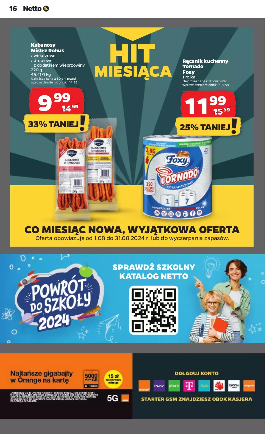 Gazetka promocyjna Netto - Artykuły spożywcze - ważna 08.08 do 14.08.2024 - strona 16 - produkty: Foxy, Kabanos, Ręcznik, Ręcznik kuchenny