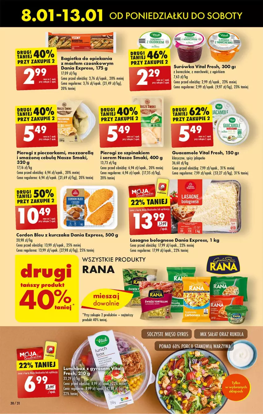 Gazetka promocyjna Biedronka - Od poniedzialku - ważna 08.01 do 13.01.2024 - strona 34 - produkty: Amol, Bagietka, Cordon Bleu, Kurczak, Lasagne, Lasagne bolognese, O Bag, Ole!, Piec, Pieczarka, Pierogi, Ser, Surówka, Szpinak