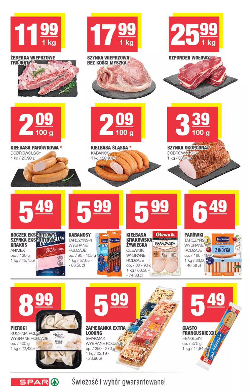 Gazetka promocyjna Spar - Spar - ważna 03.11 do 13.11.2024 - strona 4 - produkty: Boczek, Kabanos, Kiełbasa, Kiełbasa śląska, Krakus, Kuchnia, Mysz, Olewnik, Parówki, Pierogi, Szponder wołowy, Szynka, Szynka wieprzowa, Tarczyński, Zapiekanka