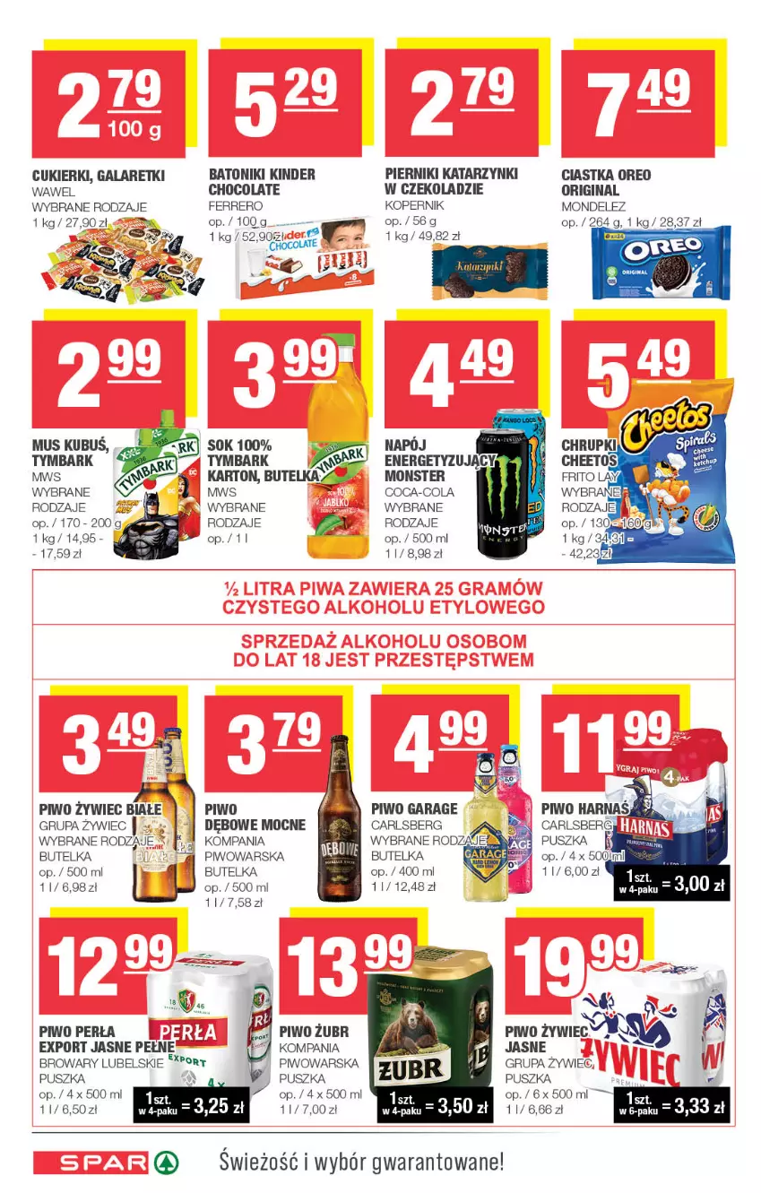 Gazetka promocyjna Spar - Spar - ważna 03.11 do 13.11.2024 - strona 6 - produkty: Baton, Carlsberg, Ciastka, Coca-Cola, Cukier, Cukierki, Ferrero, Gala, Galaretki, Gin, Kinder, Kubuś, Mus, Napój, Oreo, Perła, Piernik, Piwo, Por, Sok, Tonik, Tymbark, Wawel