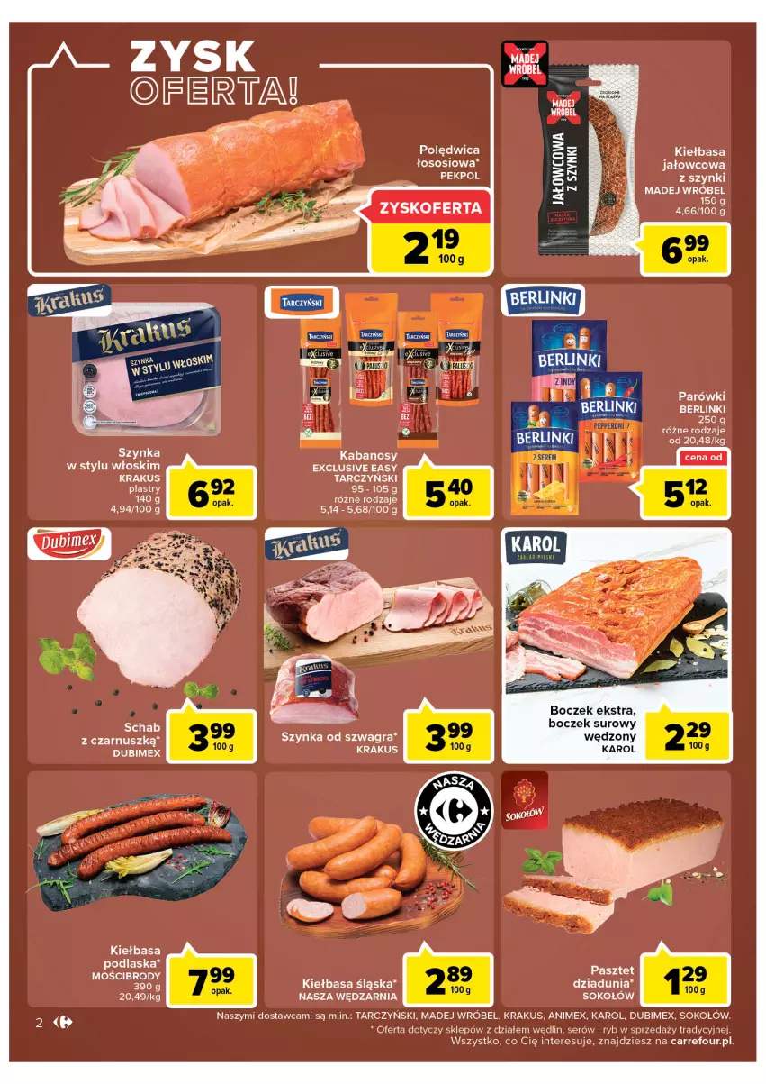 Gazetka promocyjna Carrefour - Gazetka Market Łomża - ważna 14.06 do 26.06.2022 - strona 2 - produkty: Boczek, Gra, Kabanos, Kiełbasa, Kiełbasa śląska, Krakus, Madej Wróbel, Parówki, Pasztet, Polędwica, Ser, Sok, Sokołów, Sos, Szynka, Tarczyński