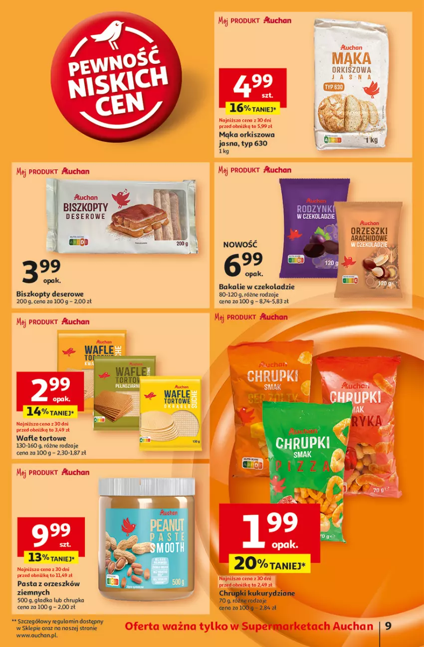 Gazetka promocyjna Auchan - Gazetka Pewność Niskich Cen Supermarket Auchan - ważna 07.11 do 13.11.2024 - strona 11 - produkty: Biszkopty, Chrupki, Deser, Orzeszki, Rodzynki, Ser, Wafle, Wafle tortowe