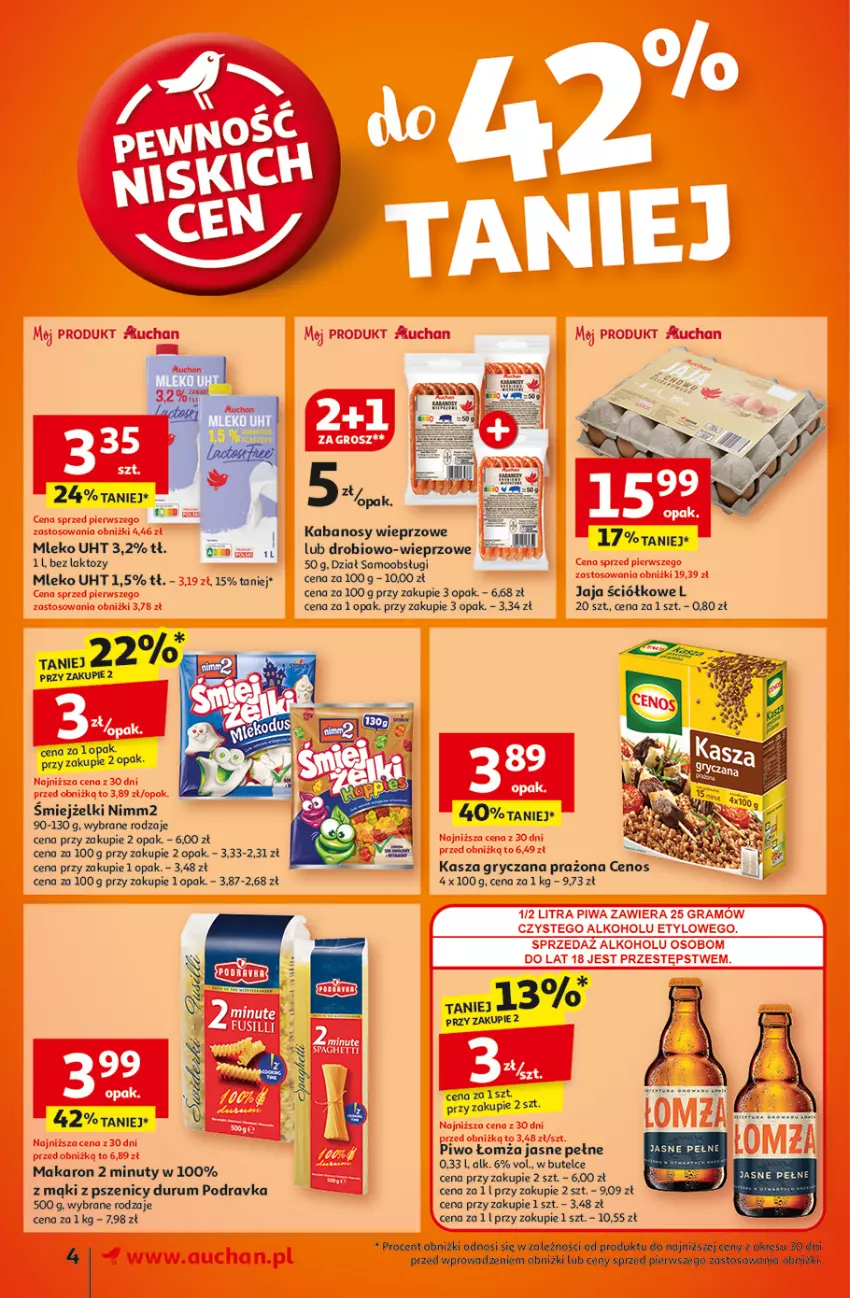 Gazetka promocyjna Auchan - Gazetka Pewność Niskich Cen Supermarket Auchan - ważna 07.11 do 13.11.2024 - strona 6 - produkty: Cenos, Fa, Gry, Jaja, Kabanos, Kasza, Kasza gryczana, Makaron, Mleko, Nimm2, Nuty, Piwo, Podravka, Rum