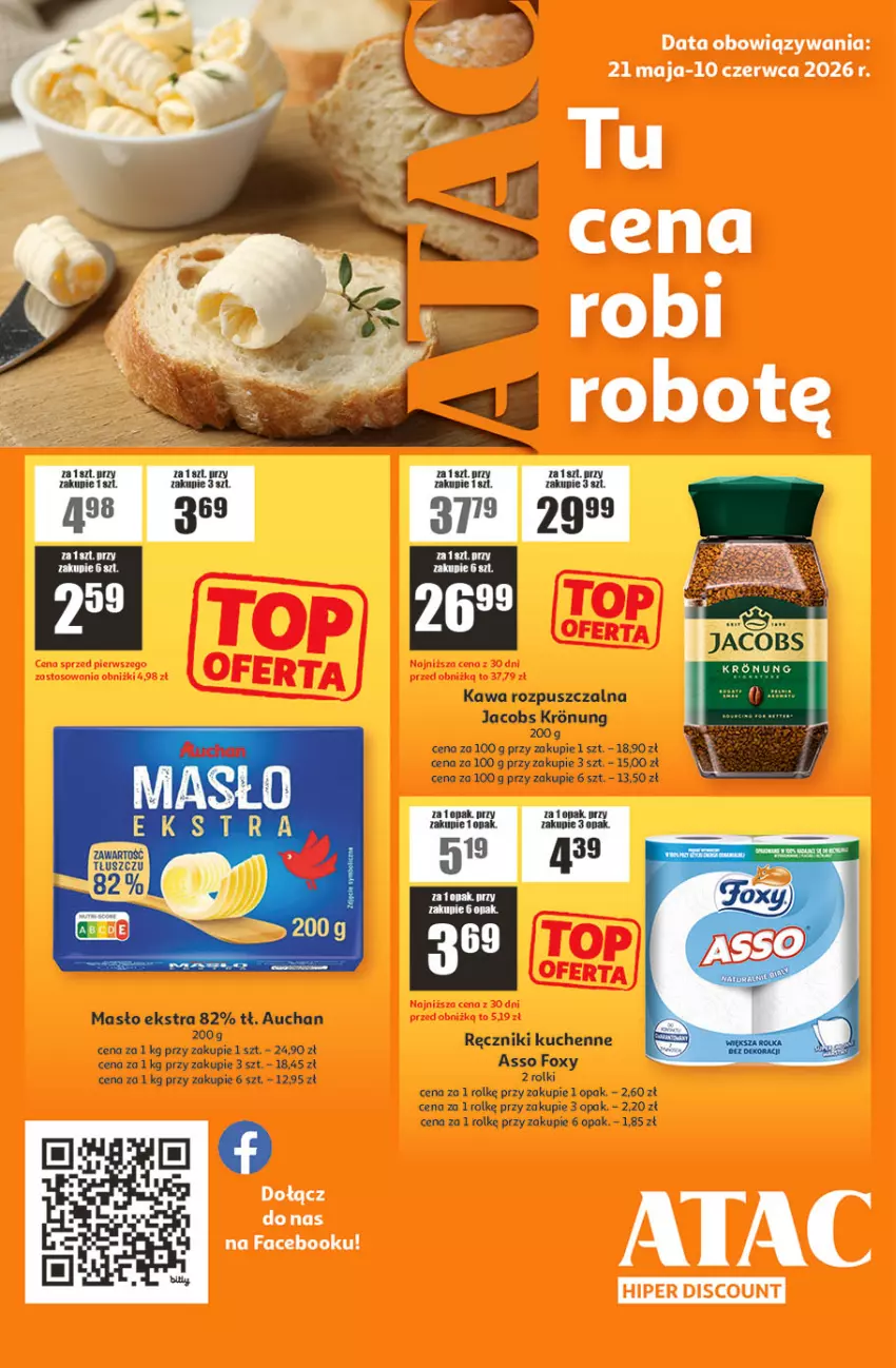 Gazetka promocyjna Auchan - Gazetka ATAC Hiper Discount - ważna 21.05 do 10.06.2026 - strona 1 - produkty: Foxy, Jacobs, Kawa, Kawa rozpuszczalna, Masło, Ręcznik