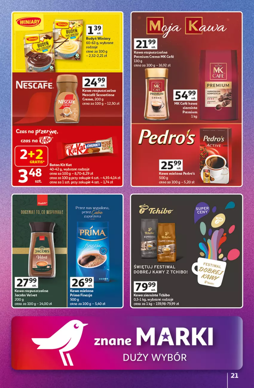 Gazetka promocyjna Auchan - Gazetka Znane marki duży wybór Hipermarket Auchan - ważna 16.10 do 22.10.2025 - strona 21 - produkty: Baton, Budyń, Kawa, Kawa mielona, Kawa rozpuszczalna, Kit Kat, Prima, Tchibo