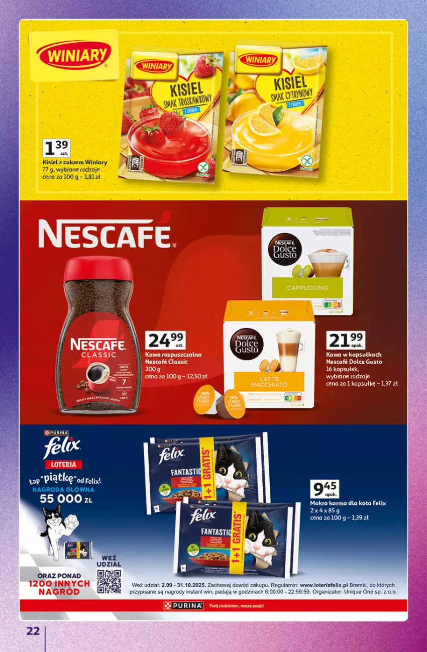 Gazetka promocyjna Auchan - Gazetka Znane marki duży wybór Hipermarket Auchan - ważna 16.10 do 22.10.2025 - strona 22 - produkty: Dolce Gusto, Felix, Kisiel, Mokra karma, Pur, Purina, Winiary