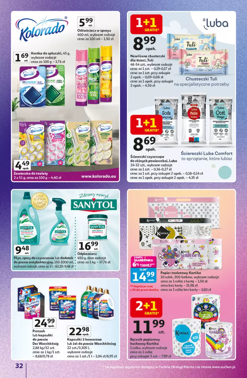 Gazetka promocyjna Auchan - Gazetka Znane marki duży wybór Hipermarket Auchan - ważna 16.10 do 22.10.2025 - strona 32 - produkty: Chusteczki, Dzieci, Odplamiacz, Papier, Papier toaletowy, Ręcznik, Spray do czyszczenia, Sprzątanie