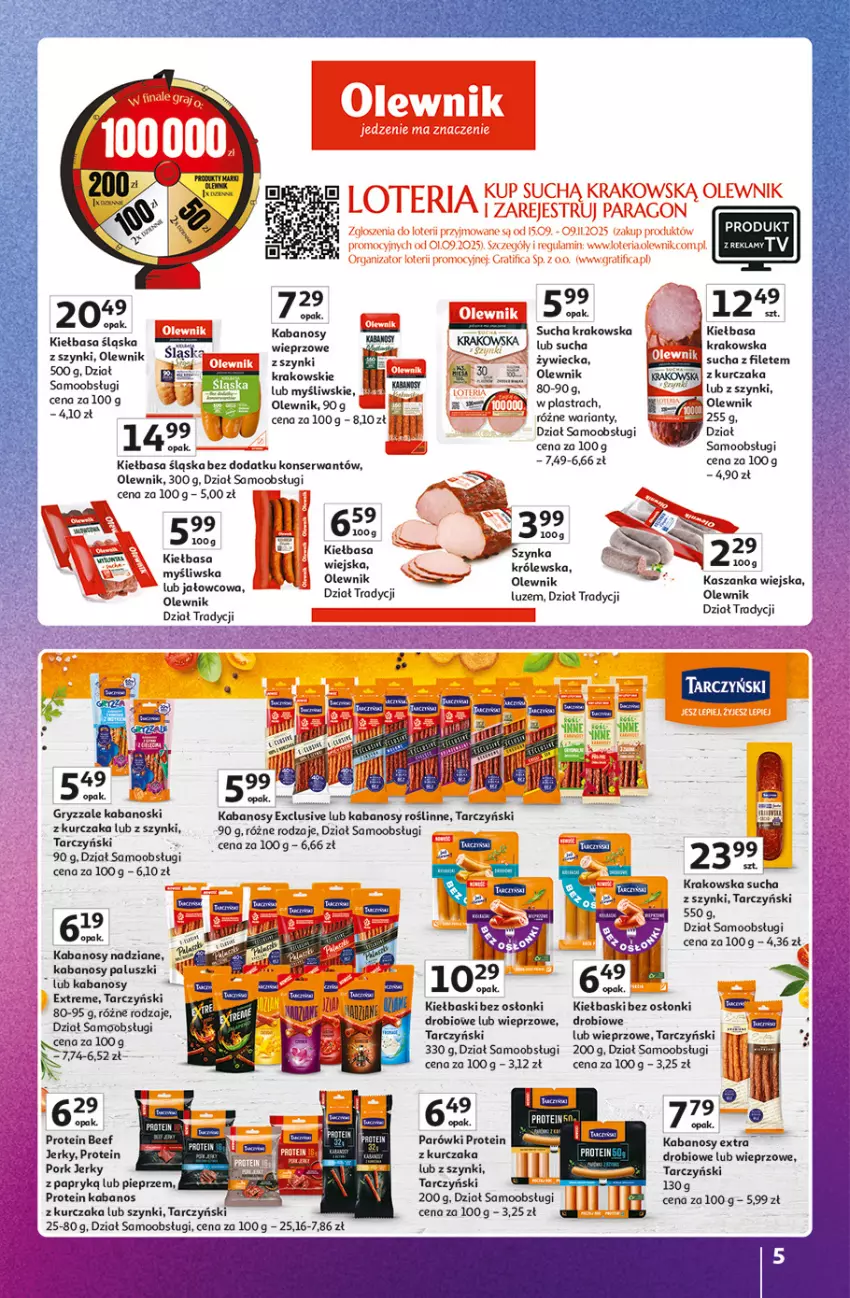 Gazetka promocyjna Auchan - Gazetka Znane marki duży wybór Hipermarket Auchan - ważna 16.10 do 22.10.2025 - strona 5 - produkty: Gry, Jerky, Kabanos, Kaki, Kasza, Kaszanka, Kiełbasa, Kiełbasa śląska, Kurczak, Olewnik, Parówki, Pieprz, Por, Ser, Tarczyński