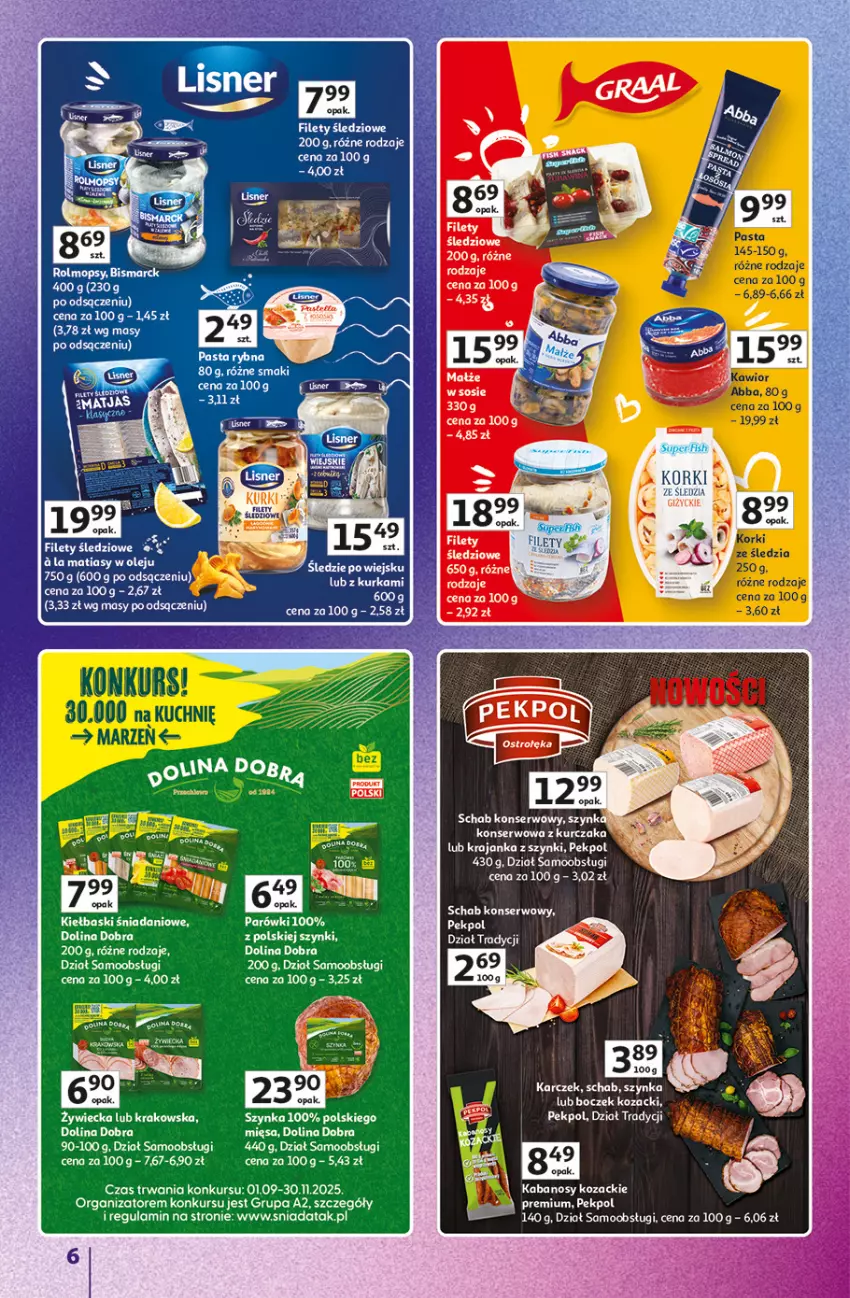 Gazetka promocyjna Auchan - Gazetka Znane marki duży wybór Hipermarket Auchan - ważna 16.10 do 22.10.2025 - strona 6 - produkty: Fa, Kabanos, Kawior, Kurczak, Matjas, Olej, Pekpol, Pur, Ser, Szynka