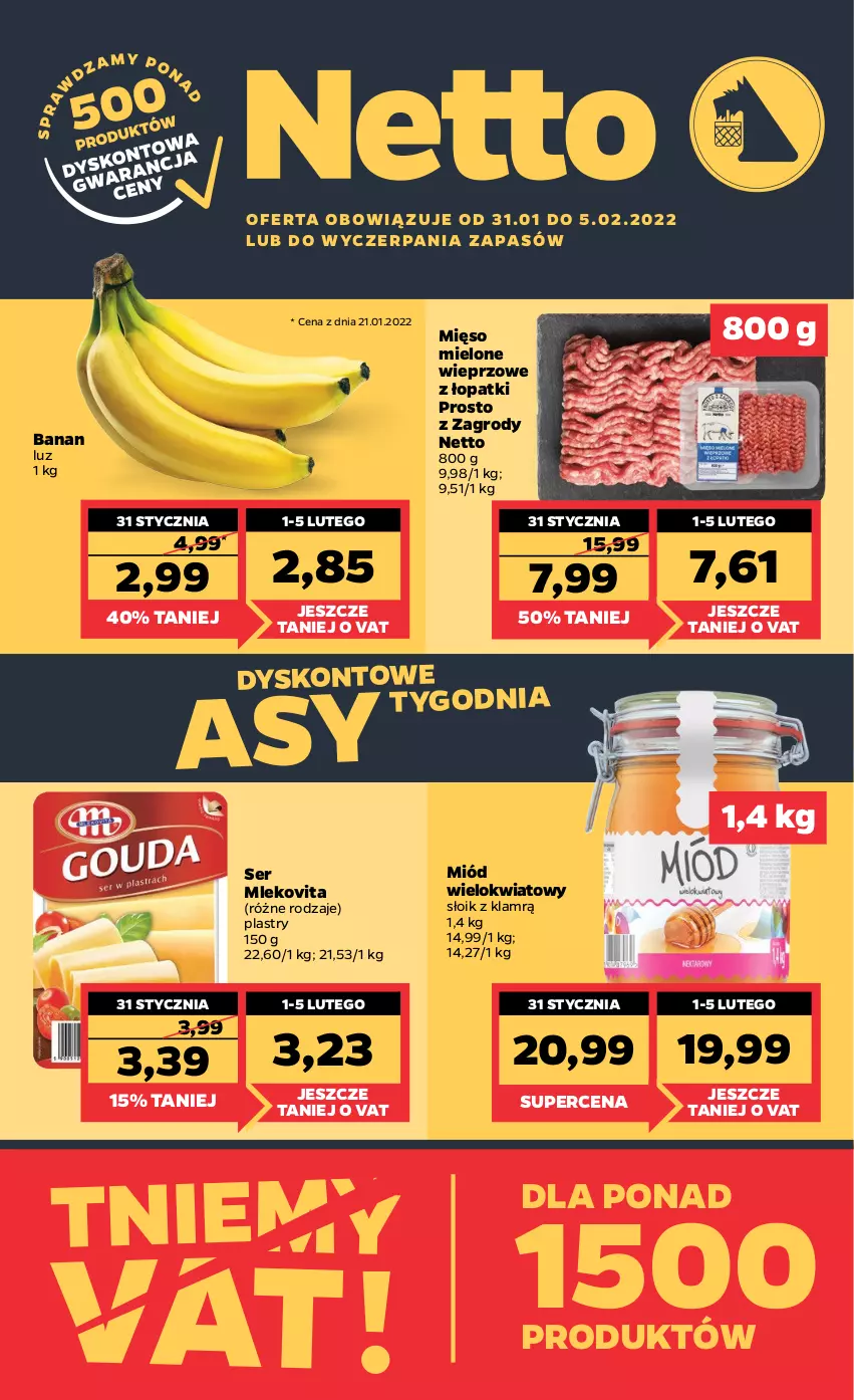 Gazetka promocyjna Netto - Gazetka spożywcza - ważna 31.01 do 05.02.2022 - strona 1 - produkty: Mięso, Mięso mielone, Miód, Mleko, Mlekovita, Ser