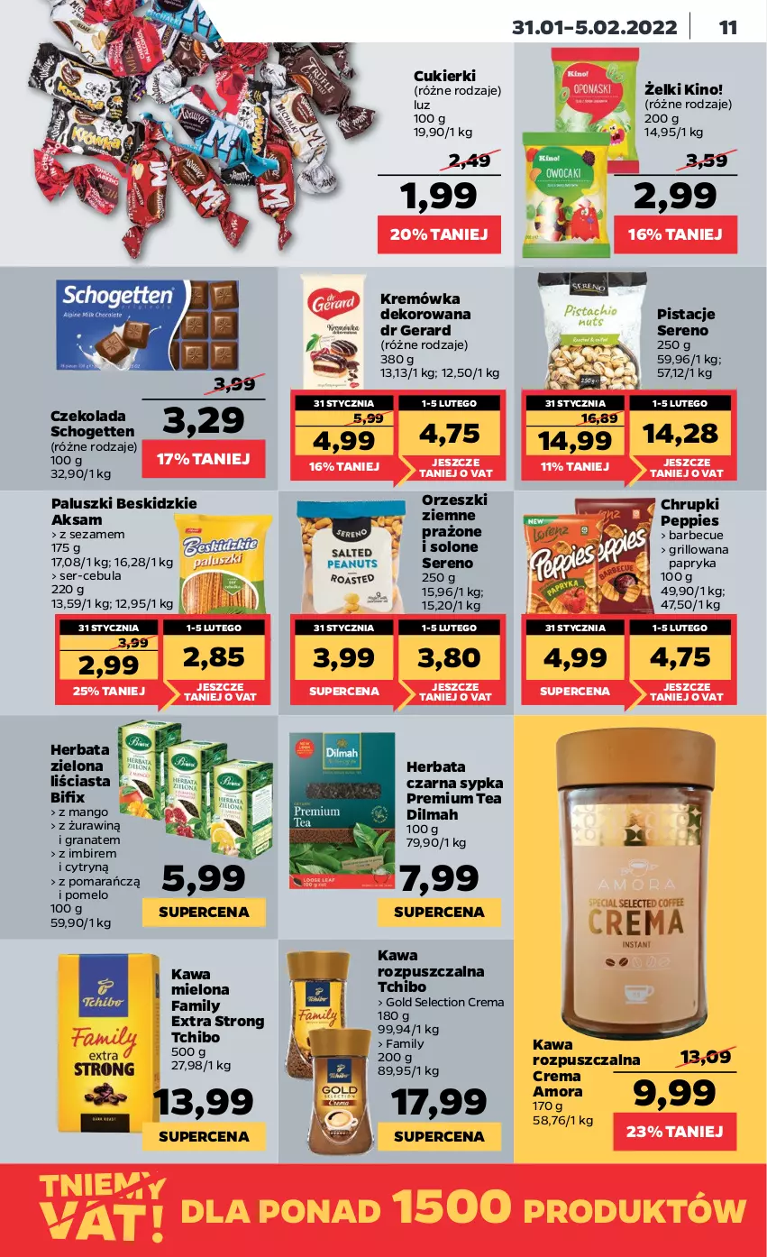 Gazetka promocyjna Netto - Gazetka spożywcza - ważna 31.01 do 05.02.2022 - strona 11 - produkty: Aksam, Beskidzki, Cebula, Chrupki, Cukier, Cukierki, Czekolada, Dilmah, Dr Gerard, Fa, Gra, Granat, Grill, Herbata, Herbata czarna, Imbir, Kawa, Kawa mielona, Kawa rozpuszczalna, Kremówka, Mango, Orzeszki, Orzeszki ziemne, Papryka, Pistacje, Pomelo, Schogetten, Ser, Sezam, Tchibo