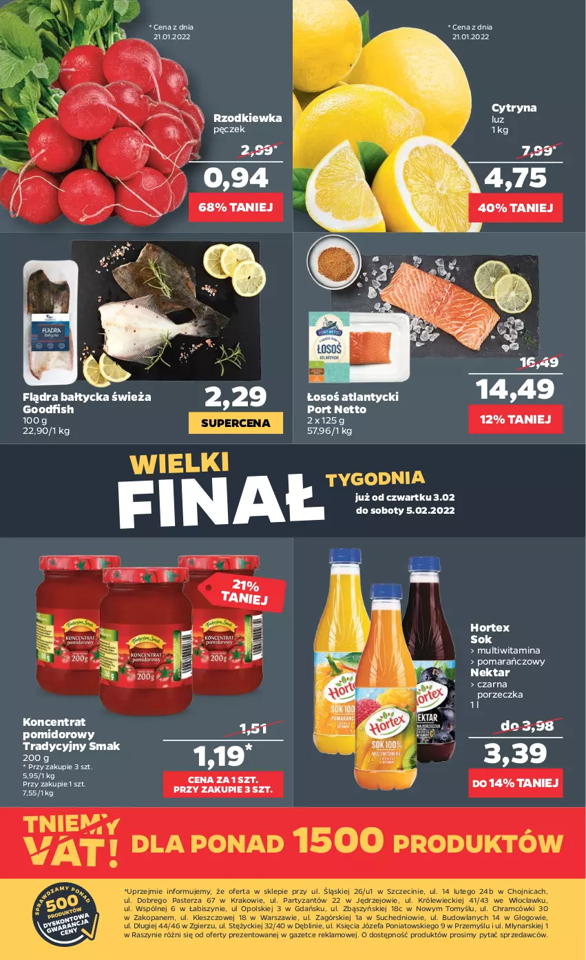 Gazetka promocyjna Netto - Gazetka spożywcza - ważna 31.01 do 05.02.2022 - strona 16 - produkty: Fa, Hortex, Koncentrat pomidorowy, Nektar, Por, Rzodkiewka, Sok