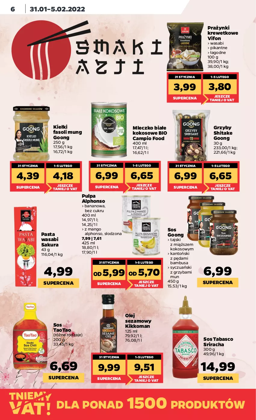 Gazetka promocyjna Netto - Gazetka spożywcza - ważna 31.01 do 05.02.2022 - strona 6 - produkty: Fa, Fasoli mung, Grzyby, Kiełki, Kokos, Mango, Mleczko, Olej, Olej sezamowy, Pasta wasabi, Sezam, Sos, Sos tabasco, TaoTao, Wasa