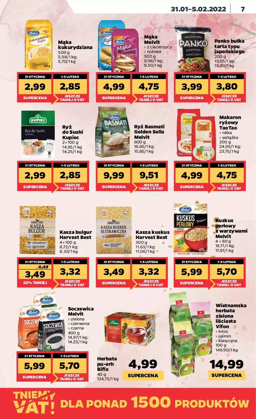 Gazetka promocyjna Netto - Gazetka spożywcza - ważna 31.01 do 05.02.2022 - strona 7 - produkty: Bulgur, Bułka, Bułka tarta, Herbata, Kasza, Kupiec, Kuskus, LG, Mąka, Makaron, Makaron ryżowy, Melvit, Piec, Ryż, Ryż basmati, Ryż do sushi, Sushi, TaoTao, Tarta, Warzywa, Wstążka