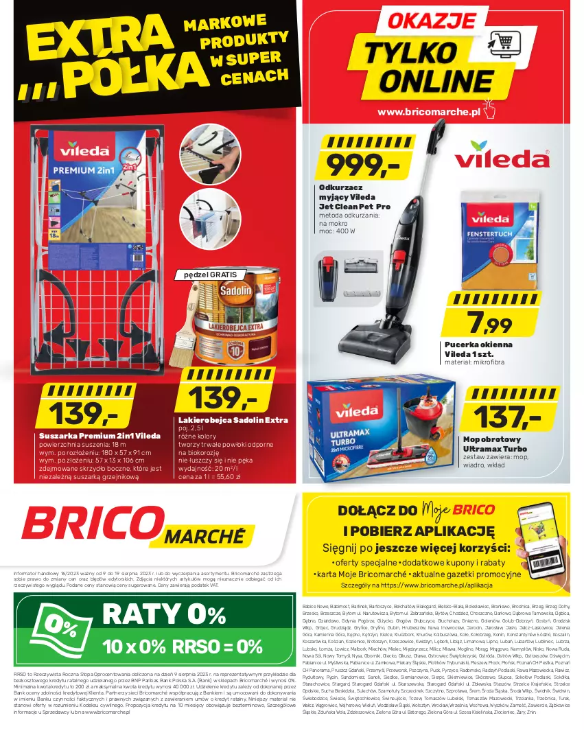 Gazetka promocyjna Bricomarche - Gazetka - ważna 09.08 do 19.08.2023 - strona 8 - produkty: BIC, Fa, Gra, Gry, Grzejnik, Kisiel, Kosz, Lakier, Mop, Namysłów, Odkurzacz, Podlaski, Półka, Por, Rama, Sok, Sokół, Sokołów, Sól, Sprzedawcy, Suszarka, Szal, Szprot, Top, Vileda, Wiadro, Wino