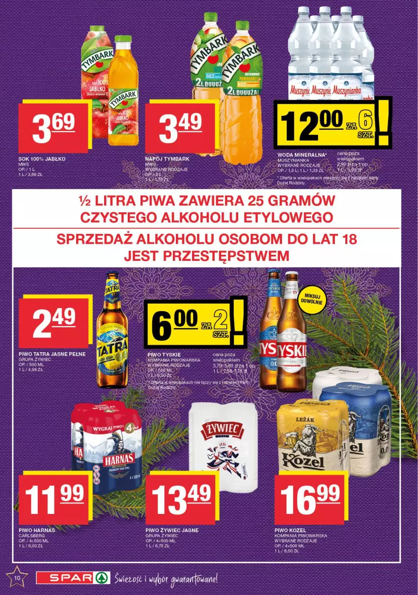 Gazetka promocyjna Spar - Spar - ważna 09.12 do 19.12.2024 - strona 10 - produkty: Carlsberg, Gra, Kozel, Mus, Muszynianka, Piwa, Piwo, Sok, Tyskie, Woda, Woda mineralna