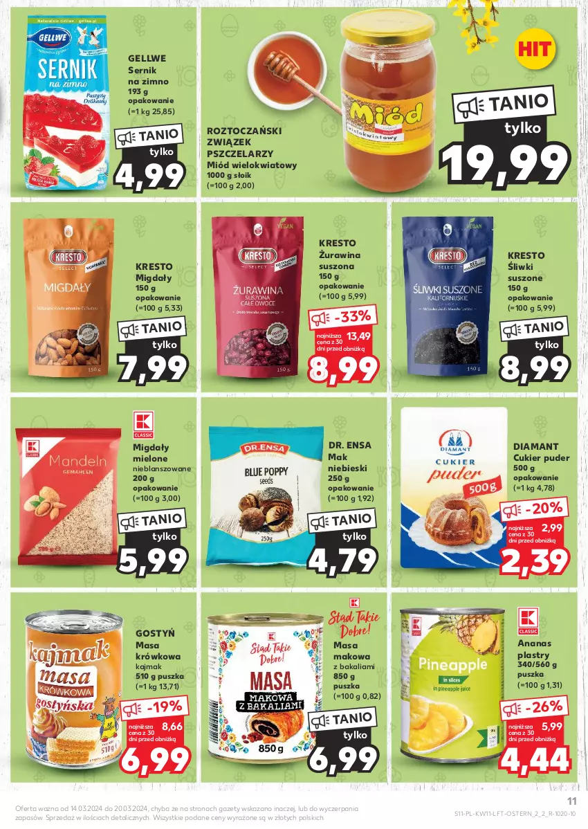 Gazetka promocyjna Kaufland - Gazetka tygodnia - ważna 14.03 do 20.03.2024 - strona 11 - produkty: Ananas, Cukier, Cukier puder, Diamant, Masa krówkowa, Migdały, Miód, Puder, Ser