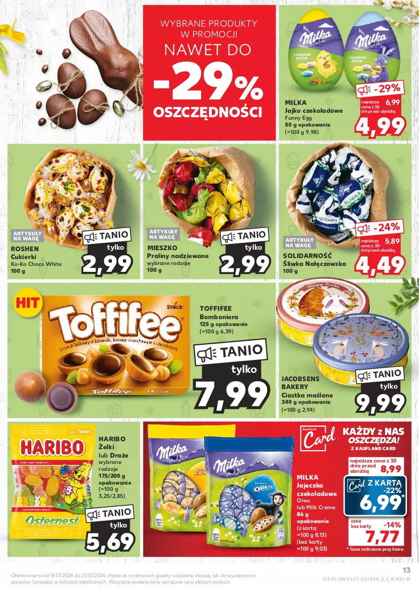 Gazetka promocyjna Kaufland - Gazetka tygodnia - ważna 14.03 do 20.03.2024 - strona 13 - produkty: Bomboniera, Ciastka, Cukier, Cukierki, Haribo, Jacobs, Milka, Oreo, Praliny, Toffifee