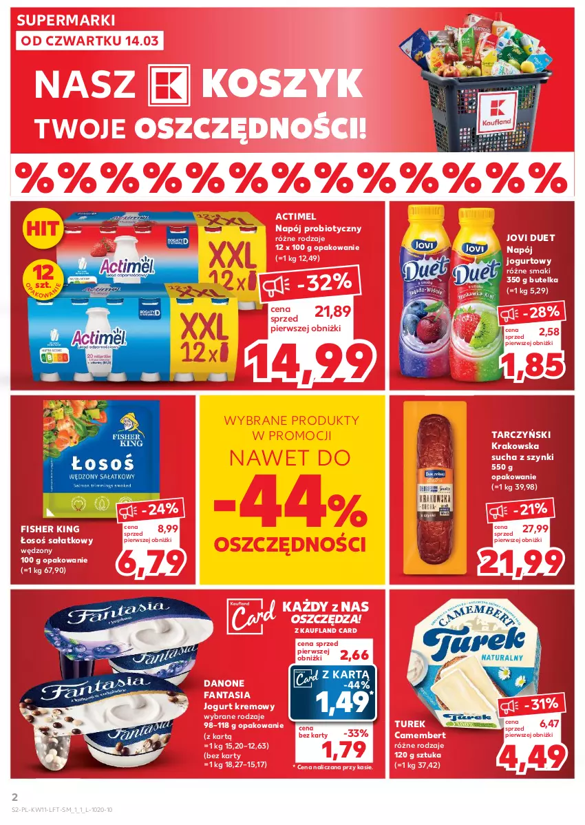 Gazetka promocyjna Kaufland - Gazetka tygodnia - ważna 14.03 do 20.03.2024 - strona 2 - produkty: Actimel, Camembert, Danone, Danone Fantasia, Fa, Fanta, Jogurt, Kosz, Napój, Napój jogurtowy, Sałat, Tarczyński