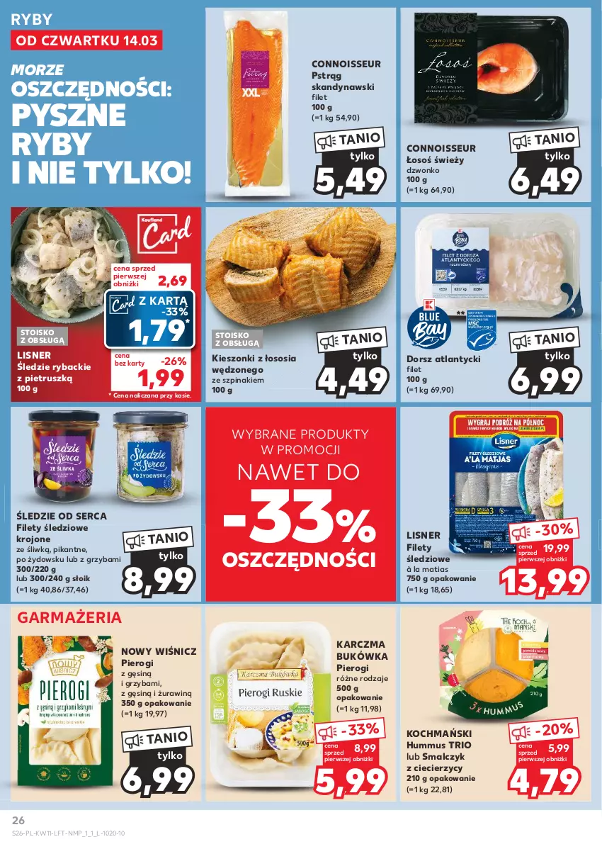 Gazetka promocyjna Kaufland - Gazetka tygodnia - ważna 14.03 do 20.03.2024 - strona 26 - produkty: Dorsz, Hummus, Koc, Lisner, Mus, Pierogi, Pstrąg, Ryba, Ser, Sos, Szpinak