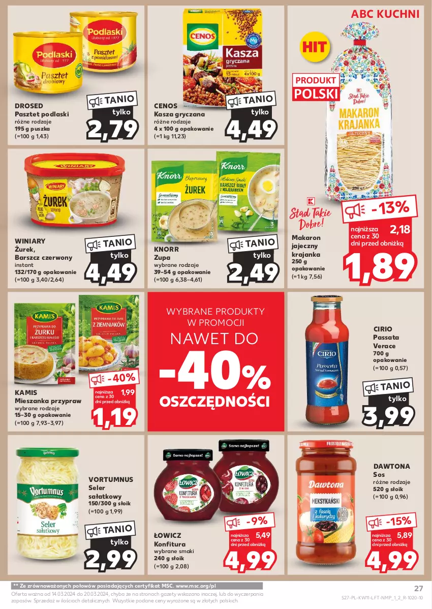 Gazetka promocyjna Kaufland - Gazetka tygodnia - ważna 14.03 do 20.03.2024 - strona 27 - produkty: Cenos, Dawtona, Gry, Kamis, Kasza, Kasza gryczana, Knorr, Konfitura, Makaron, Pasztet, Podlaski, Sałat, Sos, Winiary, Zupa