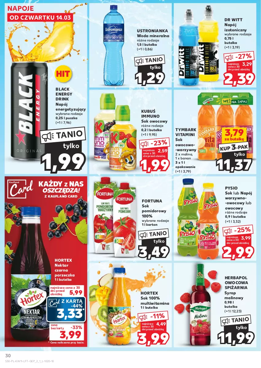 Gazetka promocyjna Kaufland - Gazetka tygodnia - ważna 14.03 do 20.03.2024 - strona 30 - produkty: Fortuna, Herbapol, Hortex, Kubuś, Lack, Napój, Napój izotoniczny, Napoje, Nektar, Por, Sok, Sok pomidorowy, Syrop, Tymbark, Woda, Woda mineralna