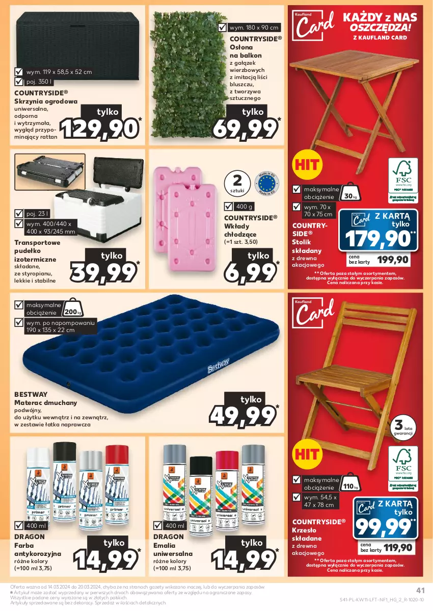 Gazetka promocyjna Kaufland - Gazetka tygodnia - ważna 14.03 do 20.03.2024 - strona 41 - produkty: Fa, Gra, Krzesło, Krzesło składane, Materac, Materac dmuchany, Por, Pudełko, Sport, Stolik, Tera, Tran