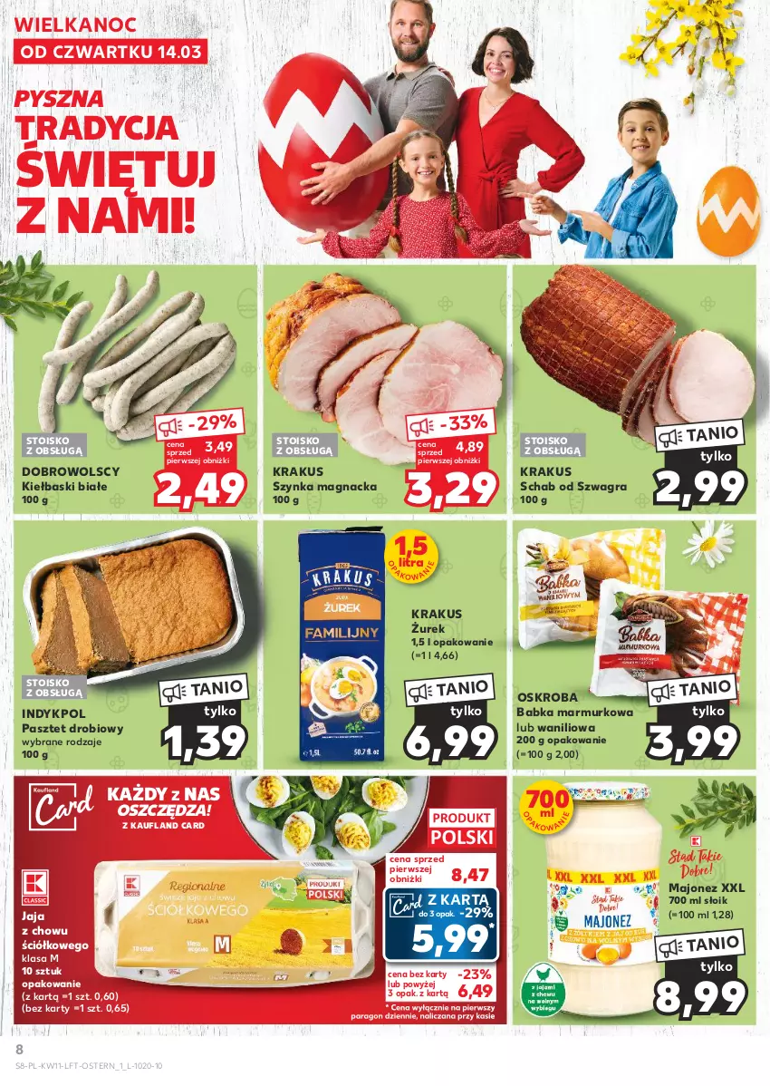 Gazetka promocyjna Kaufland - Gazetka tygodnia - ważna 14.03 do 20.03.2024 - strona 8 - produkty: Babka, Gra, Jaja, Kiełbaski białe, Krakus, Majonez, Pasztet, Szynka