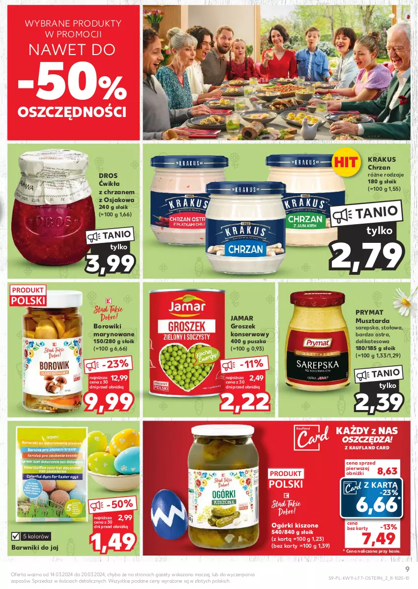 Gazetka promocyjna Kaufland - Gazetka tygodnia - ważna 14.03 do 20.03.2024 - strona 9 - produkty: Borowiki, Borowiki marynowane, Chrzan, Groszek, Krakus, Mus, Musztarda, Prymat, Ser