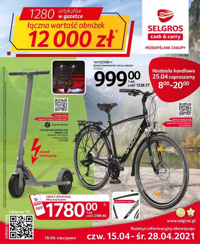 Gazetka promocyjna Selgros - Oferta przemysłowa - ważna 15.04 do 28.04.2021 - strona 1 - produkty: Hulajnoga, Hulajnoga elektryczna, LG, Mop, Piast, Pojazd, Rama, Rower