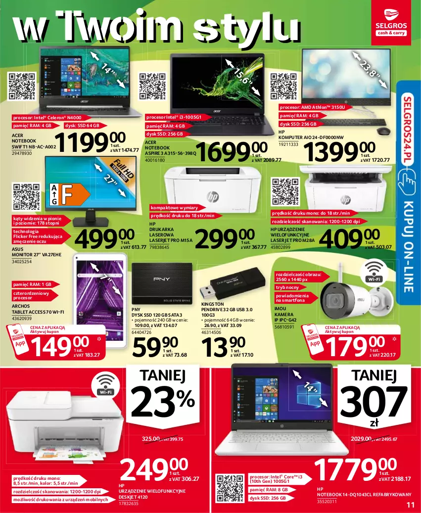 Gazetka promocyjna Selgros - Oferta przemysłowa - ważna 15.04 do 28.04.2021 - strona 11 - produkty: Acer, Asus, Drukarka, Fa, HP, Intel, Kamera, Komputer, Mobil, Monitor, Notebook, Obraz, Pendrive, Procesor, Ser, Smartfon, Tablet, Top, Urządzenie wielofunkcyjne