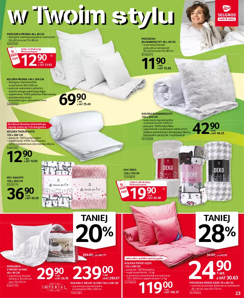 Gazetka promocyjna Selgros - Oferta przemysłowa - ważna 15.04 do 28.04.2021 - strona 23 - produkty: AEG, Koc, Kołdra, Poduszka, Waga, Wełna