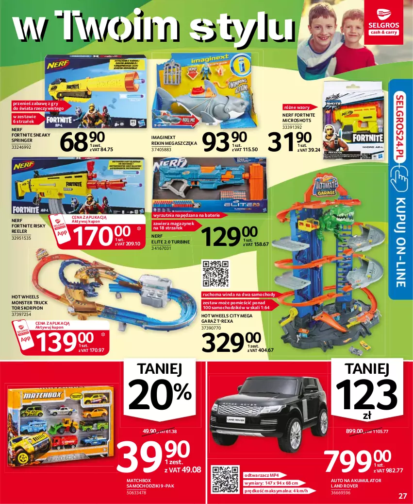 Gazetka promocyjna Selgros - Oferta przemysłowa - ważna 15.04 do 28.04.2021 - strona 27 - produkty: Akumulator, Chodzik, Garaż, Gin, Gry, Hot Wheels, Land Rover, Monster truck, Nerf, Samochodziki, Wyrzutnia