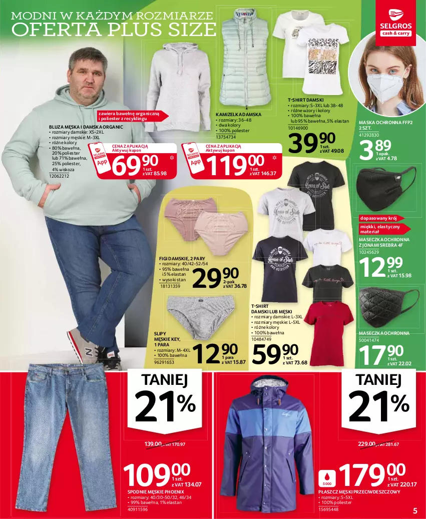 Gazetka promocyjna Selgros - Oferta przemysłowa - ważna 15.04 do 28.04.2021 - strona 5 - produkty: Bluza, Figi, Kamizelka, Maska, Płaszcz, Slipy, Sok, Spodnie, T-shirt, Wełna