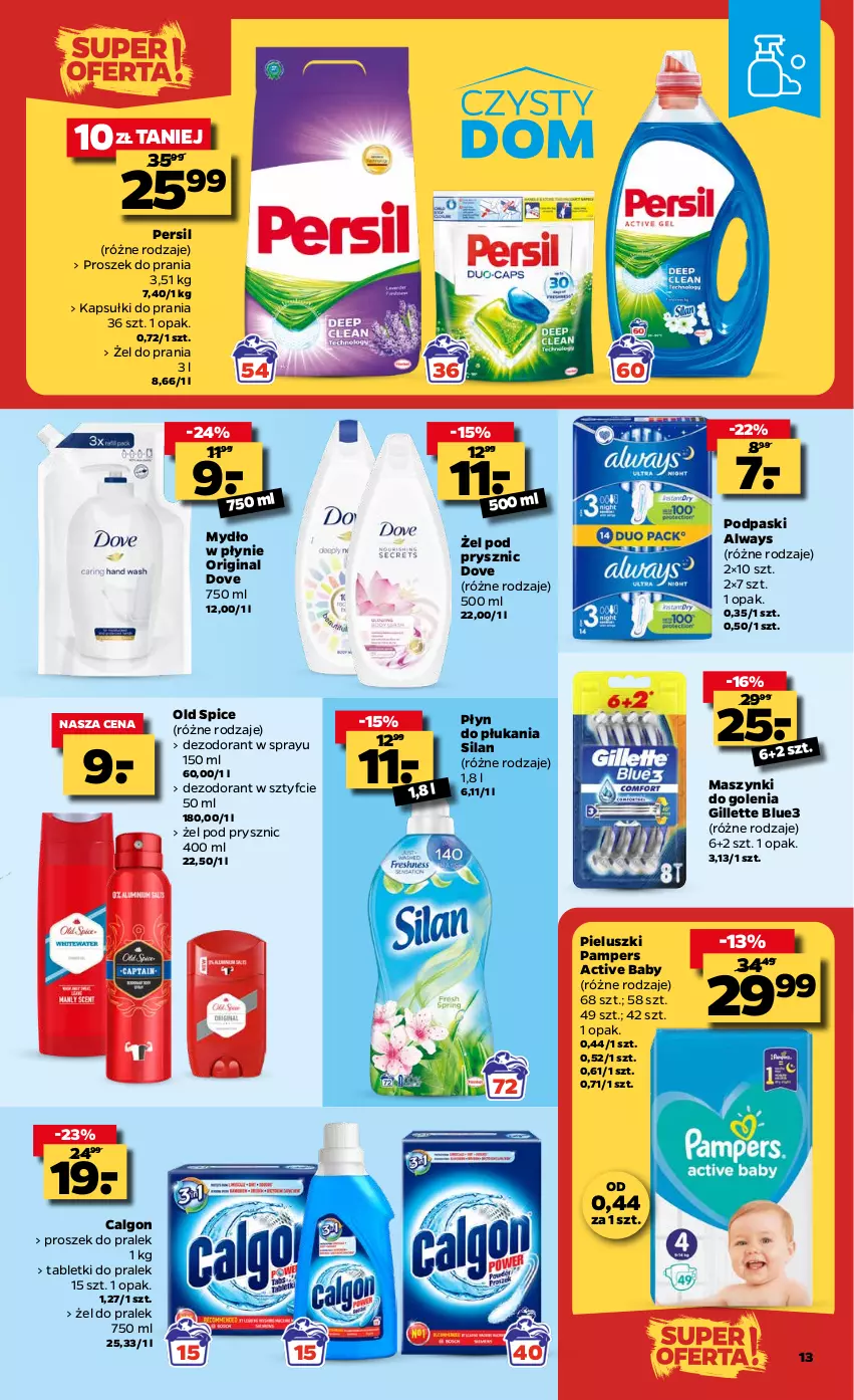 Gazetka promocyjna Netto - Gazetka spożywcza - ważna 08.03 do 13.03.2021 - strona 13 - produkty: Always, Calgon, Dezodorant, Dove, Gillette, Gin, Kapsułki do prania, LG, Mydło, Mydło w płynie, Old Spice, Pampers, Persil, Płyn do płukania, Podpaski, Proszek do prania, Silan, Tablet