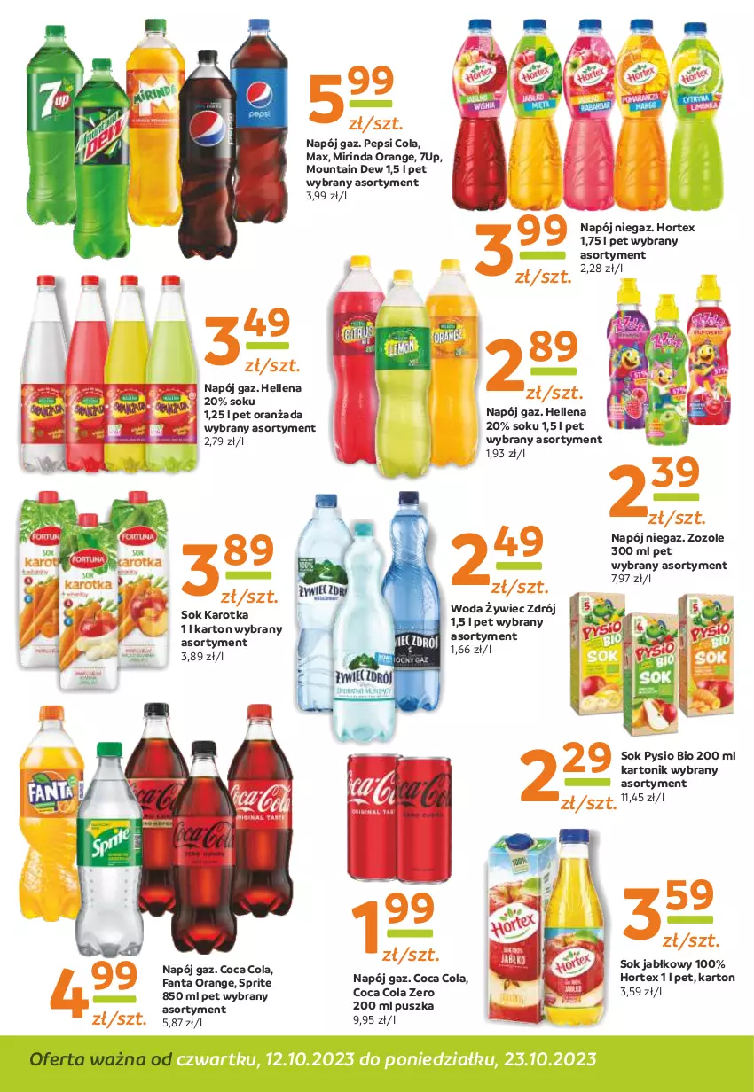 Gazetka promocyjna Gama - Gazetka Gama - ważna 23.10.2023 do 12.10.2024 - strona 10 - produkty: 7up, Fa, Fanta, Hellena, Hortex, Mirinda, Napój, Oranżada, Pepsi, Sok, Sok jabłkowy, Sprite, Tonik, Woda